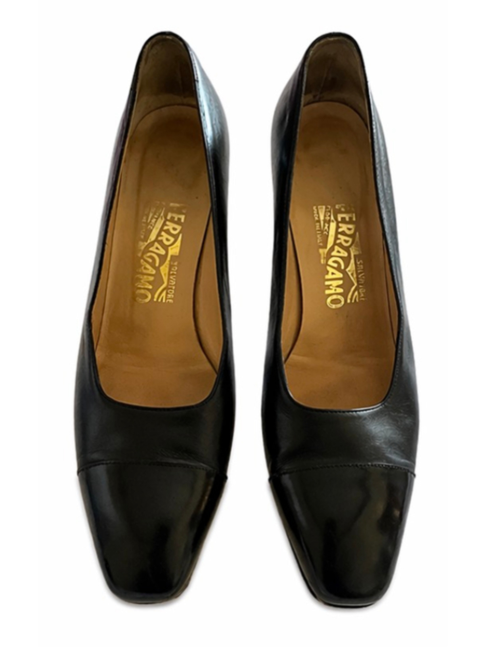 Women's Salvatore Ferragamo Black Leather Block Heels Size 8.5